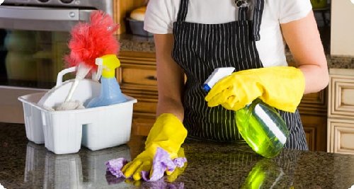 Sandy Cleaning A Customers Kitchen